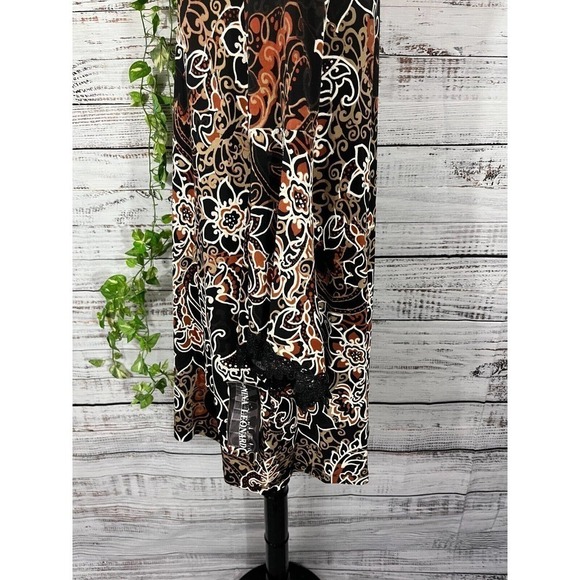 Nina Leonard Tunic Dress sz Small Black Brown Paisley Lace Boho Wedding Dinner - Picture 11 of 13